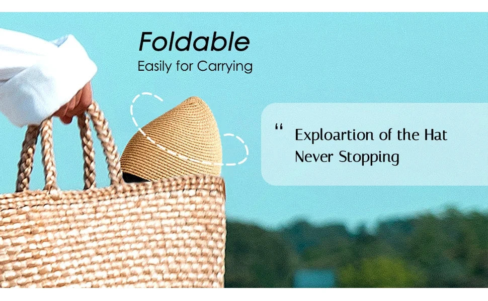 Summer Simple Floppy Sun Hat Women Wide Brim Beach Hat Girls Seaside Travel Foldable Straw Hat Sunscreen UV Protection Lady Cap