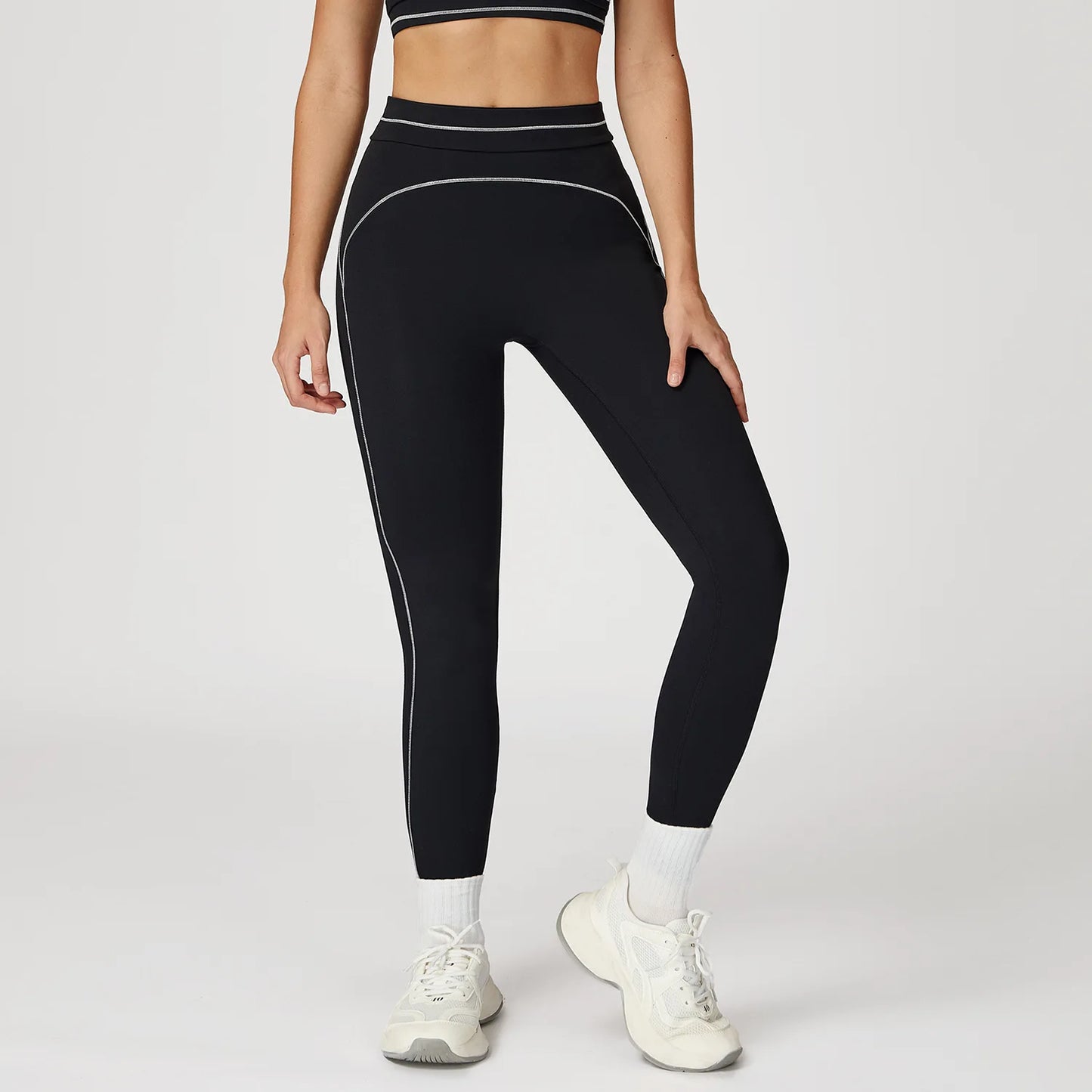 Customized LOGO women's new contrasting color yoga pants folded high waist tight outdoor running sports fitness trousers