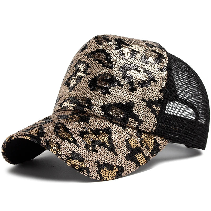 CNTANG New Women's Baseball Cap Summer Mesh Hat Fashion Leopard Spangle Design Hats For Woman Outdoors Sun Visor Adjustable