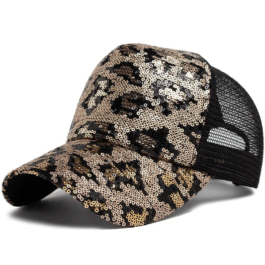 CNTANG New Women's Baseball Cap Summer Mesh Hat Fashion Leopard Spangle Design Hats For Woman Outdoors Sun Visor Adjustable