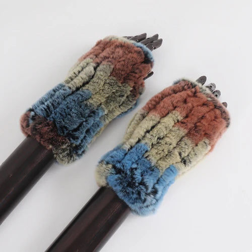New Style Fashion 100% Genuine Rex Rabbit Fur Lady Gloves Women Winter Keep Warm Real Fur Glove Elastic Knit Outdoor Fur Mittens