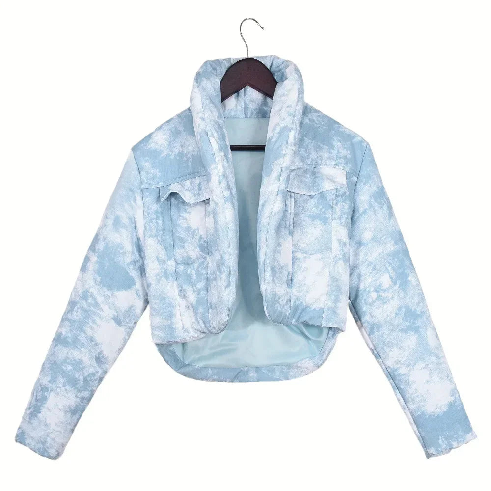 CM.YAYA Streetwear Women Tie Dye Print Long Sleeve Parkas Jacket Thick Warm 2024 Winter Autumn Outwear Coats