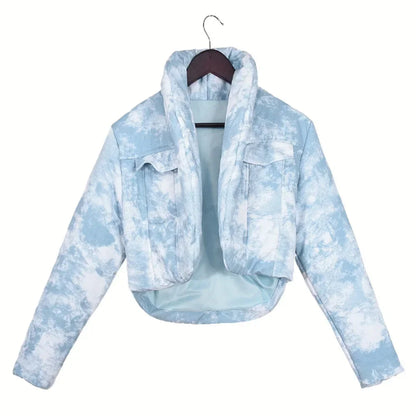 CM.YAYA Streetwear Women Tie Dye Print Long Sleeve Parkas Jacket Thick Warm 2024 Winter Autumn Outwear Coats