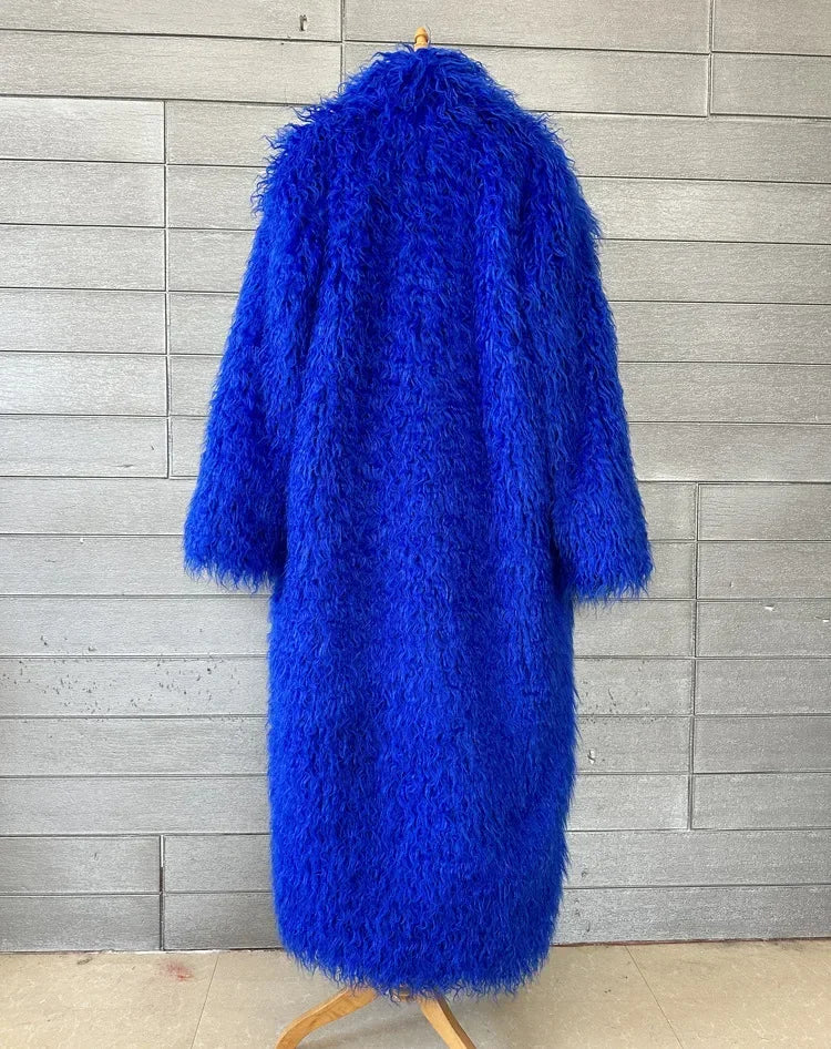 Women Faux Sheep Fur Long Coat Cardigan Thermal Loose Maxi Jackets Plush Coats Female Jacket Autumn Winter Furry Outerwear