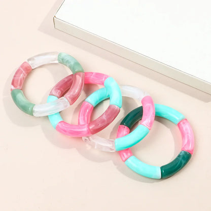 FishSheep Trendy Acrylic Stacked Bamboo Beads Bangles Bracelets for Women Bohemian Resin Elastic Beaded Bracelets Set Jewelry