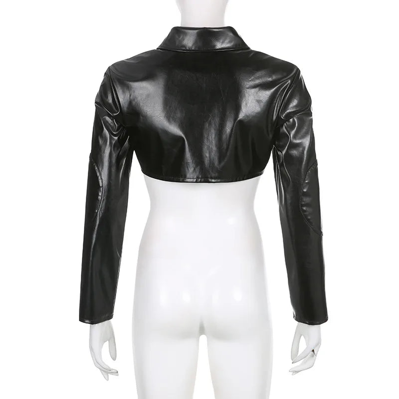 FAGADOER Y2k Punk Gothic Leather Jacket Women Cropped Lapel Letter Embroidery Moto Jackets Coat Short Female Streetwear New