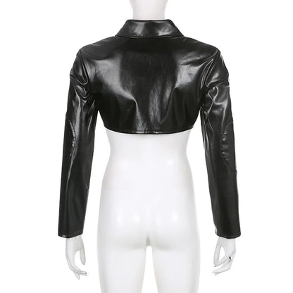 FAGADOER Y2k Punk Gothic Leather Jacket Women Cropped Lapel Letter Embroidery Moto Jackets Coat Short Female Streetwear New