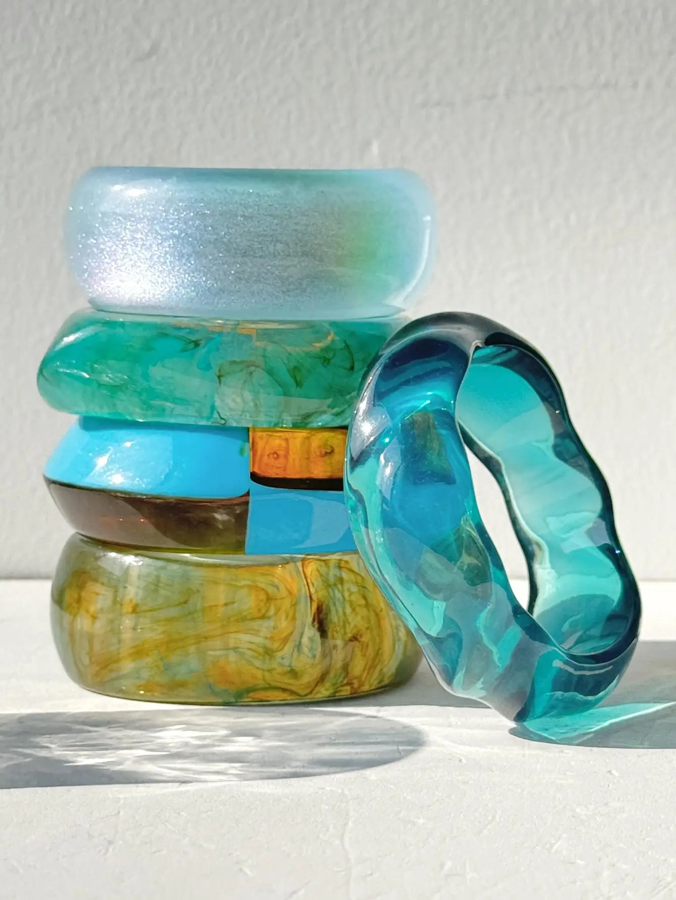 Blue Twisted Irregular Square Round Summer Resin Bracelet for Women Girl Party Jewelry HUANZHI 2025 NEW INS