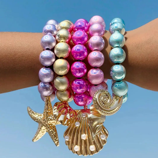 DIEZI Bohemian Multicolor CCB Beads Bracelets For Women Fashion Sweet Shell Starfish Conch Charm Bracelets Bangles Men Jewelry