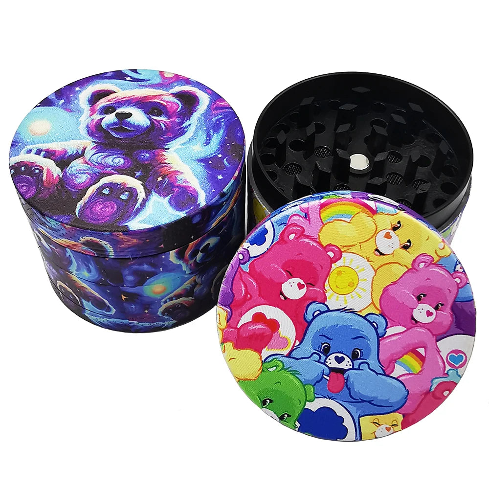 Herb Grinder With Rolling Tray 180*140MM Tobacco Smoke Roller 50MM Grinder 4 layers Kit Bear Ghost Print
