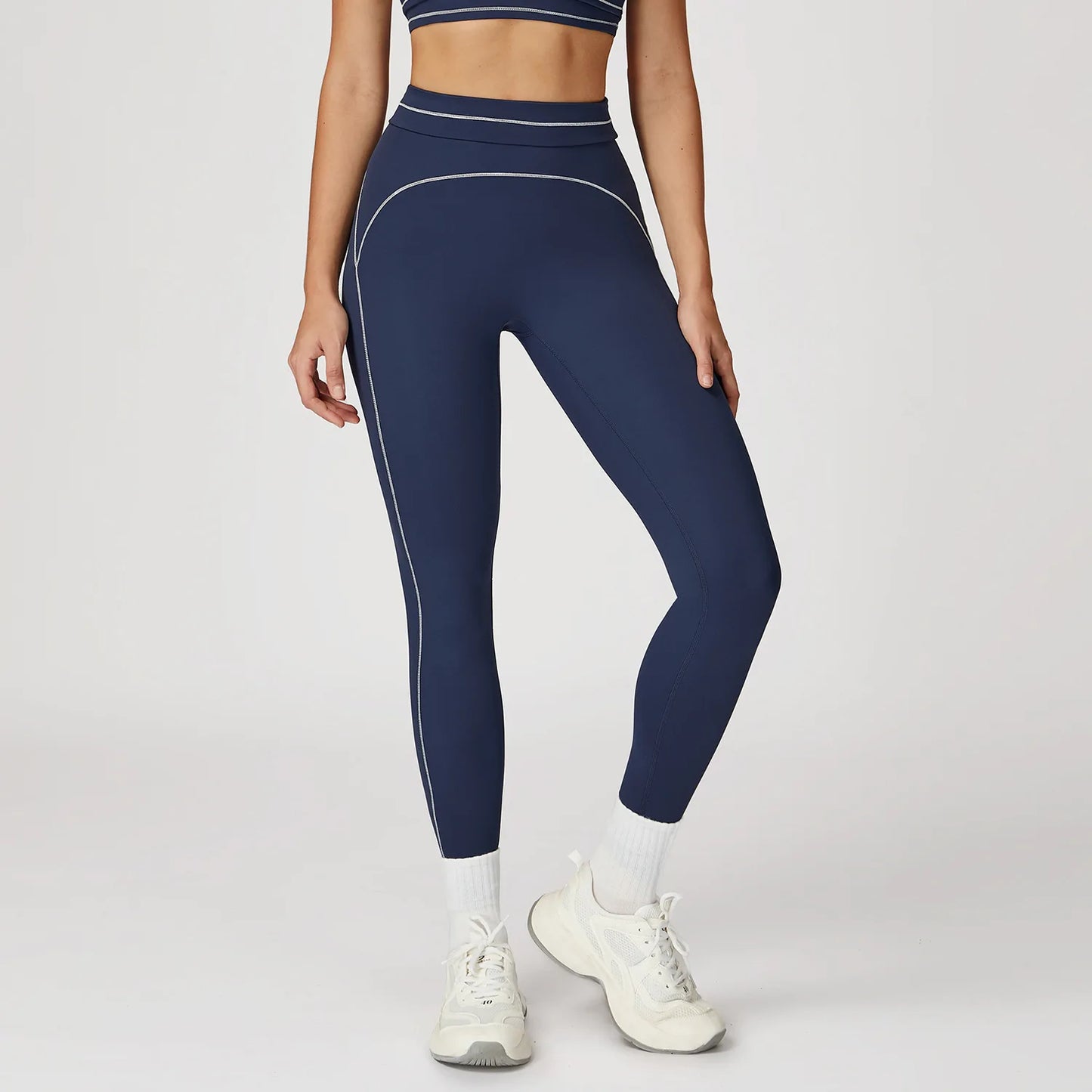 Customized LOGO women's new contrasting color yoga pants folded high waist tight outdoor running sports fitness trousers