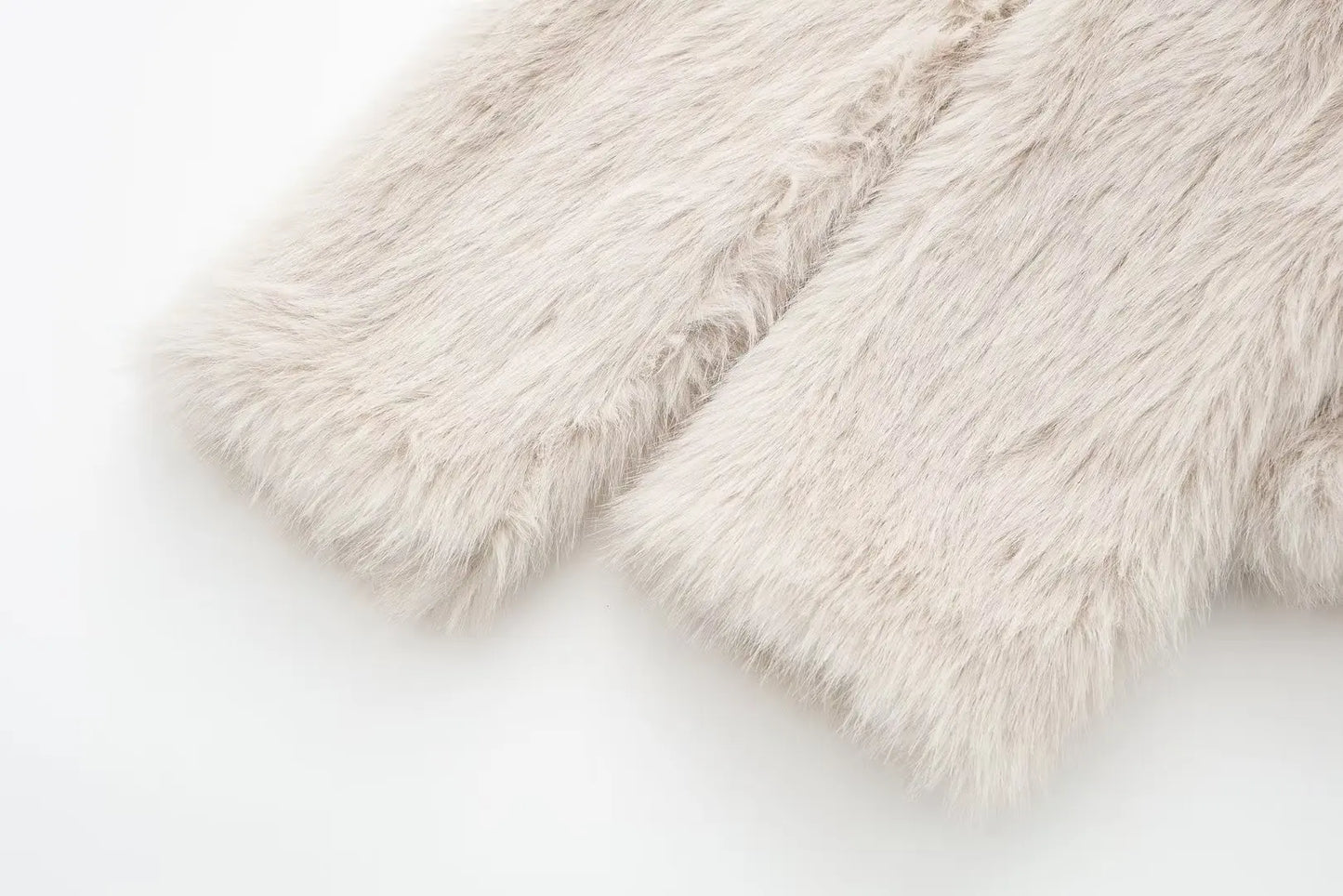 TRAFZA Female Vintage Artificial Fur Effect Coats Lapel Warm Plush Long Sleeves Hidden Buttons Autumn Winter Casual Outerwear