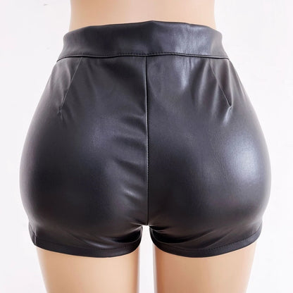 HLJ&GG Fashion Y2K Hot Girl Streetwear Women Leather Long Sleeve Crop Jacket+Bodysuits+Button Shorts 3 Piece Sets Outfits 2025