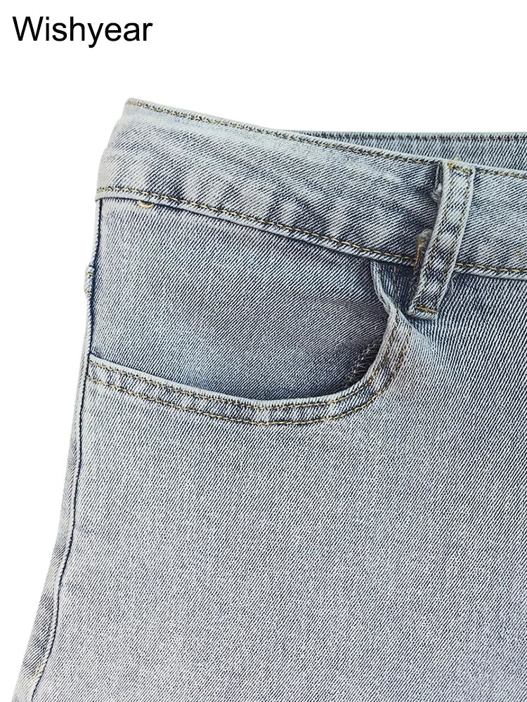 Sweatpants Multi Pockets Stretch Denim Cargo Pants Women Button Fly High Waist Loose Straight Baggy Jeans Trousers Streetwear
