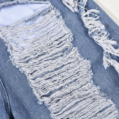 Sibybo Tassel Hollow Out  Overalls For Women Studded Diamond Strapless Backless Jeans Street Fashion Trend Jumpsuite Femme