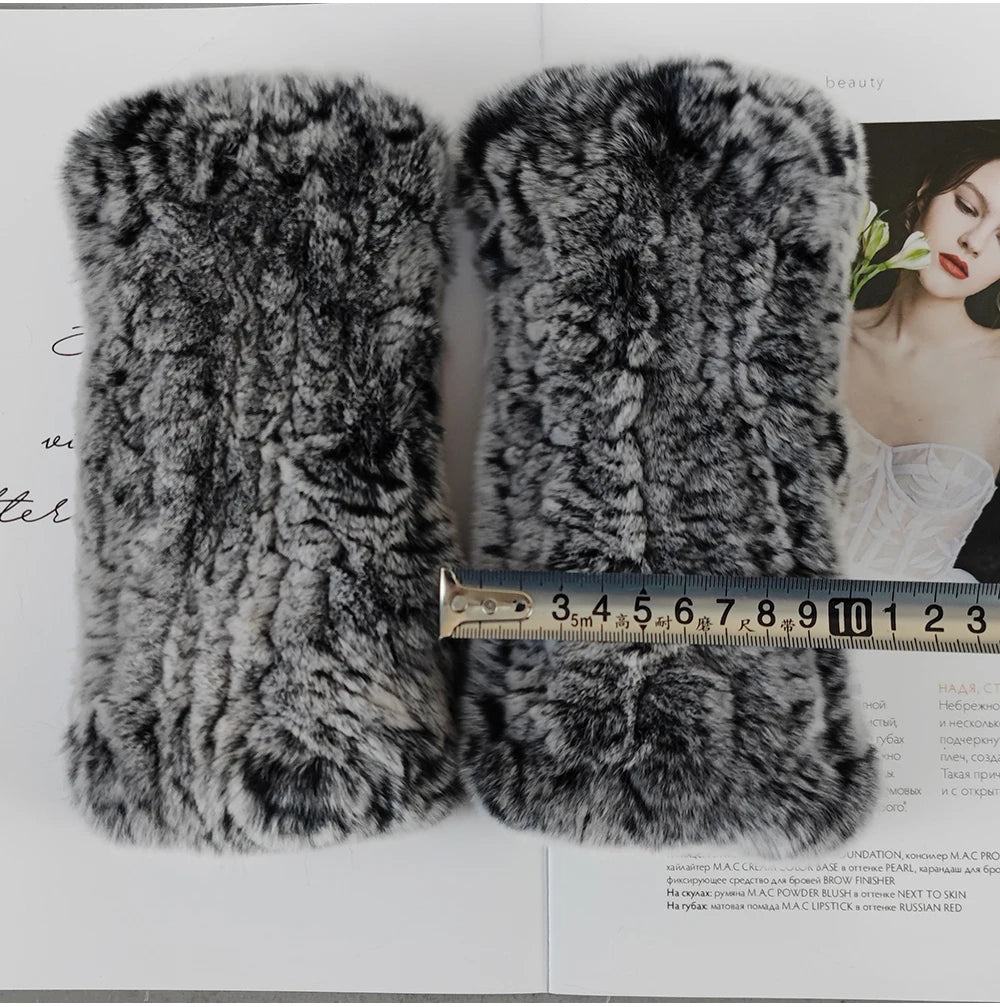 New Arrival Women Knit Fur Mitten Girls 100% Real Genuine Knitted Rex Rabbit Fur Mittens Winter Warm Real Fur Fingerless Gloves
