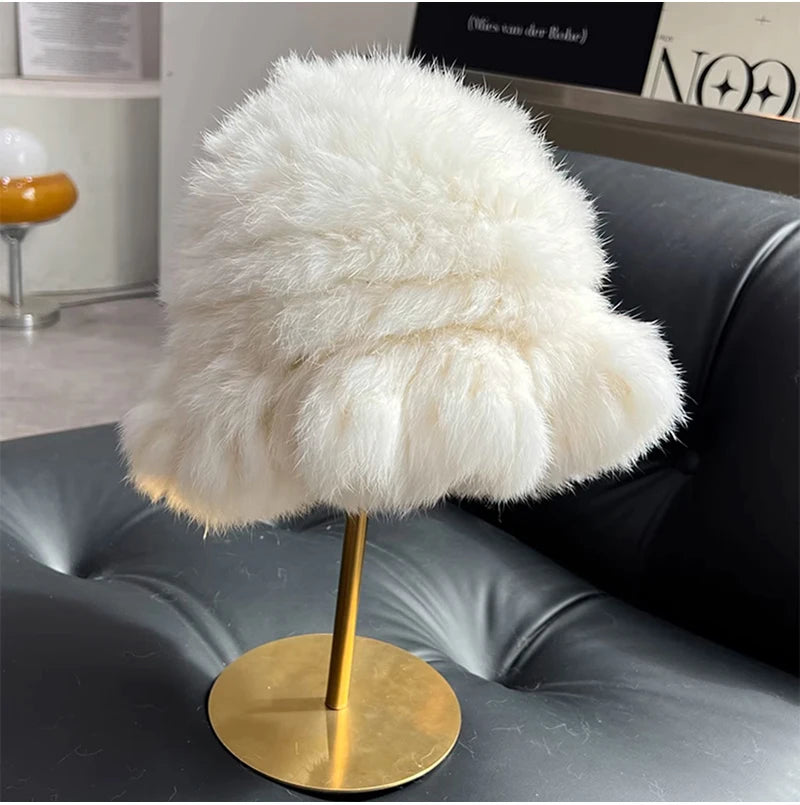 New Real Rabbit Fur Fisherman's Hat For Women Winter Warm Rabbit Fur Caps Soft Natural Rabbit Fur Hats Female Fashion Fur Cap