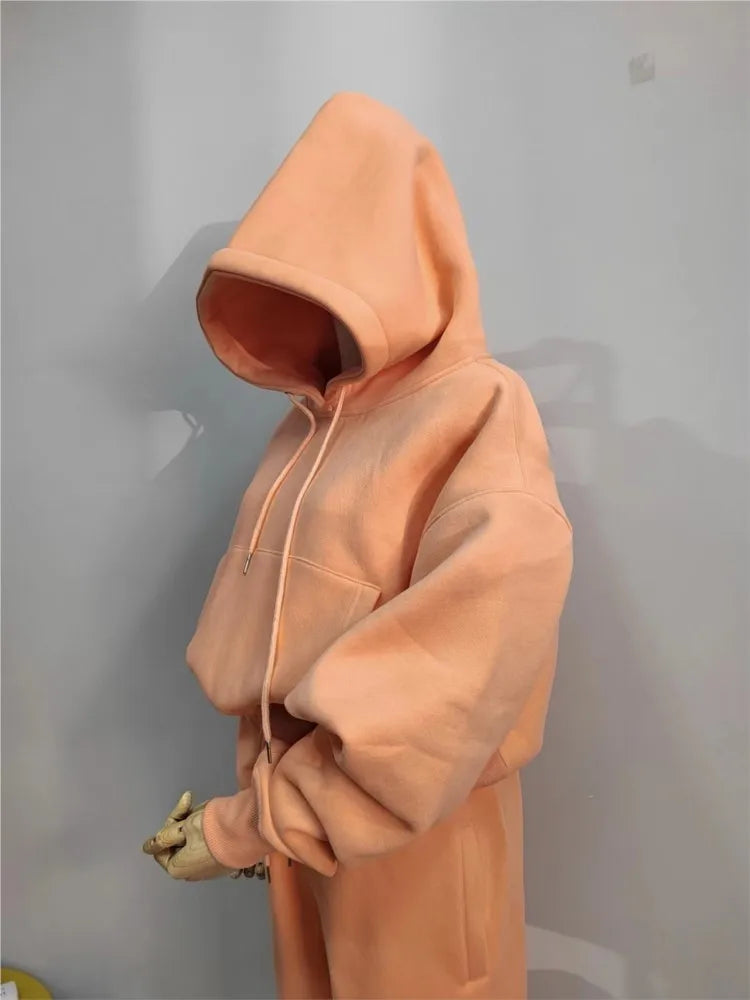 Casual New Fashion Hoodies Suit Women Winter Spring Solid Tracksuit Two Pieces Set Sports Pullover Sweatpants Sweatshirt Mujer