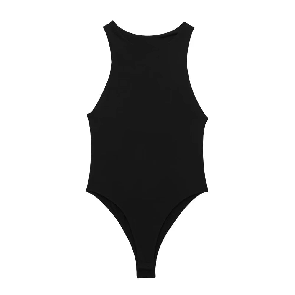 TRZA Women Fashion With Halter Neck Skinny Bodysuit Sexy Sleeveless Snap-button Female Playsuits Mujer