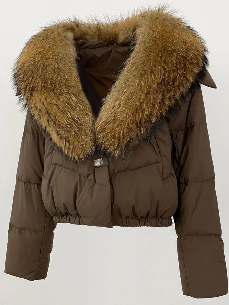 OFTBUY 2025 Big Natural Real Fox Fur Coat Women Autumn Winter Female 90% White Duck Down Jacket Feather Short  Coat Thick Warm