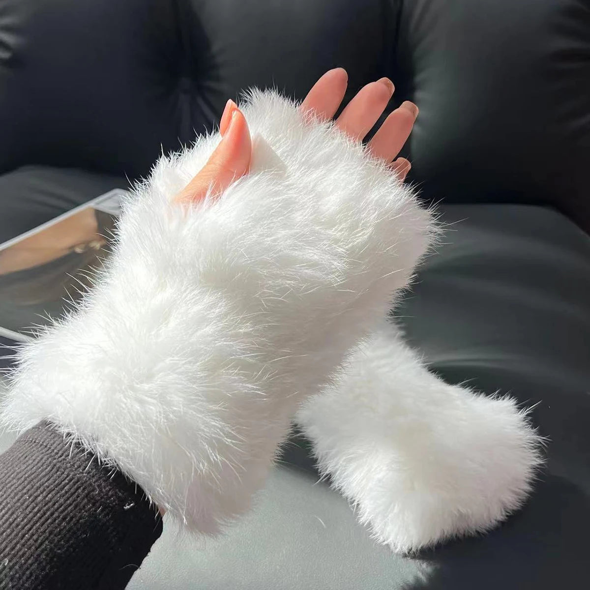 Hot Sale Winter Real Fur Golve Women Outdoor Warm 100% Natural Rabbit Fur Gloves Knit Thick Natural Soft Real Rabbit Fur Mittens