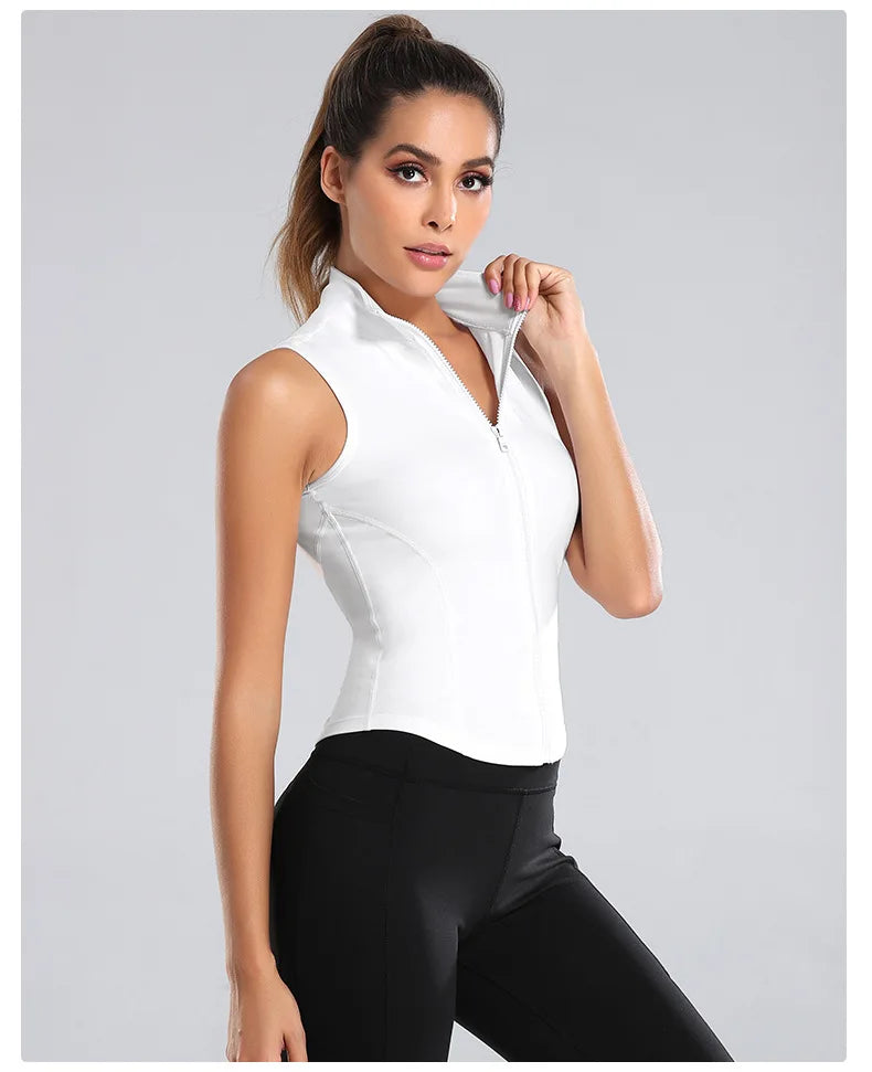Customized LOGO Women's Outdoor Vest Yoga Suit Running Sports Riding Skinny Sleeveless Slim zipper Vest Tight Fitness Suit