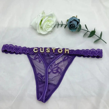 Custom thongs Name Personalized Panties Underwear Lingerie Bra Set Women Rhinestone Customize Thong Anniversary Birthday Gift