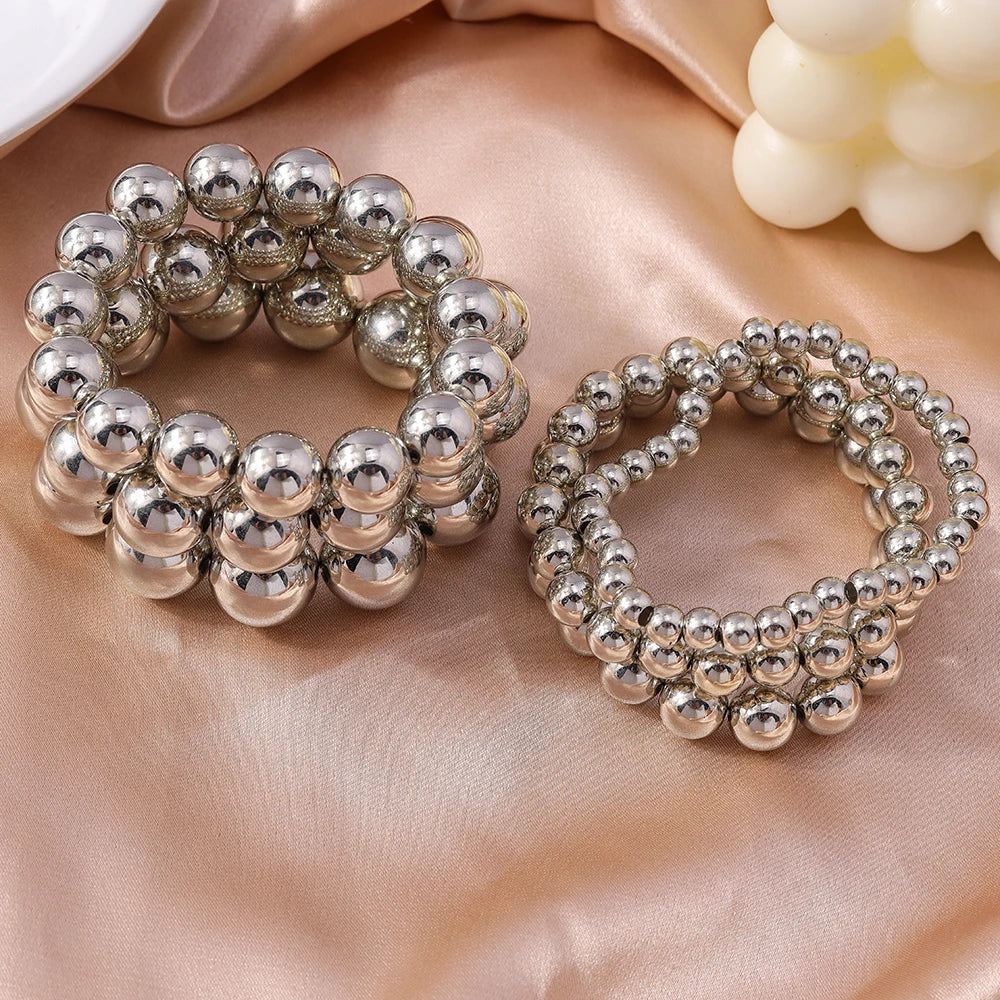 Aihua Trend Stretch Gold Sliver Color 6MM 8MM 12MM 16MM Stacked Ball Beaded Bracelet For Women Men Round CCB Beads Bracelets