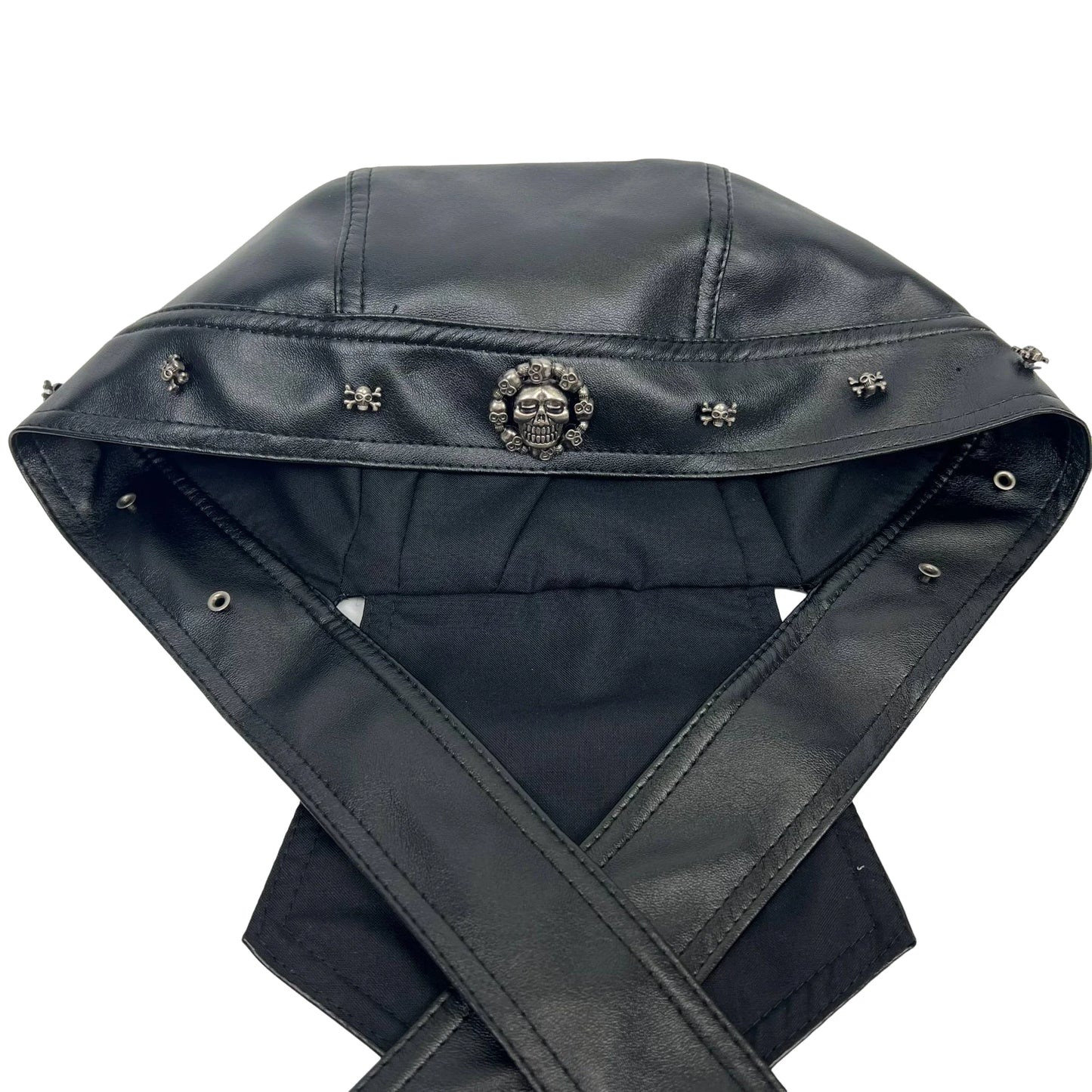 Black Leather Skull Bandana Motorcycle Helmet – Edgy Halloween Gift for Urban Biker Cosplay