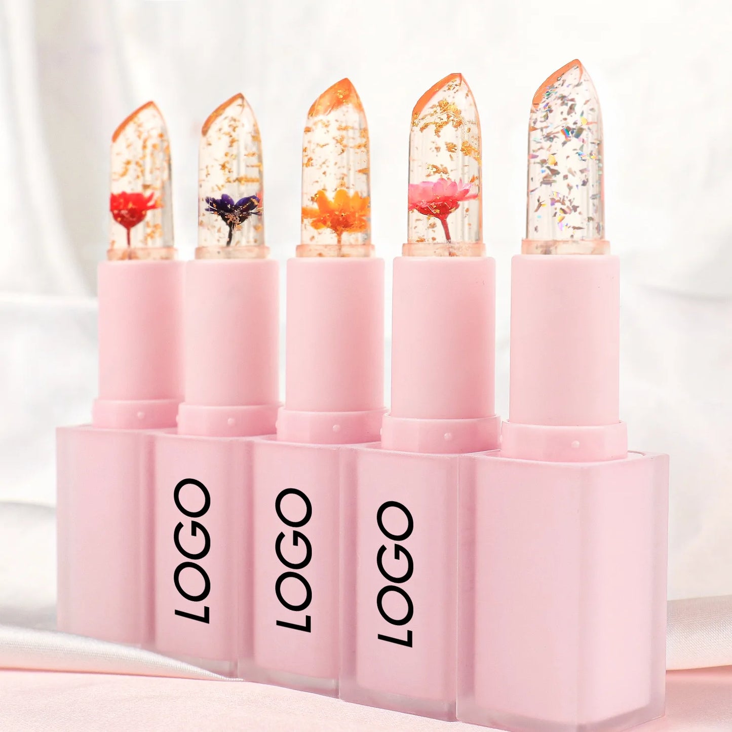 Crystal Jelly Lip Balm Private Label Pink Nourishing Moisturizing Lipstick Flower Temperature Color Changing Lip Plump Care