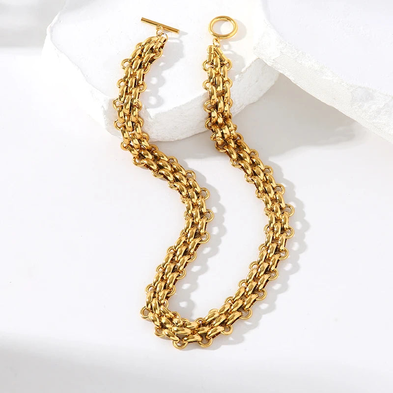 EILIECK 316L Stainless Steel Gold Silver Color Thick Chain Necklace For Women Fashion Cuban Neck Chain Waterproof Jewelry Gift