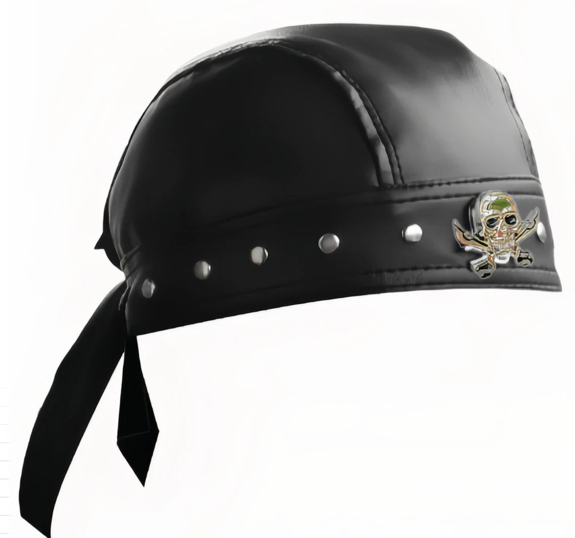 Black Leather Skull Bandana Motorcycle Helmet – Edgy Halloween Gift for Urban Biker Cosplay