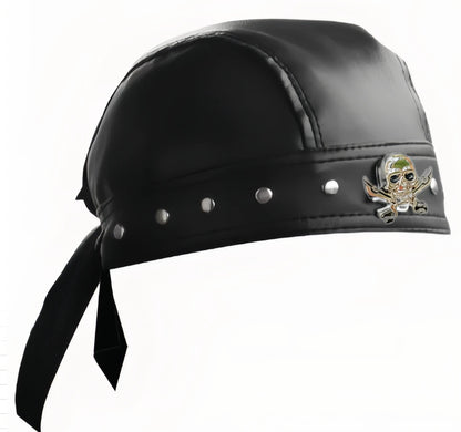 Black Leather Skull Bandana Motorcycle Helmet – Edgy Halloween Gift for Urban Biker Cosplay