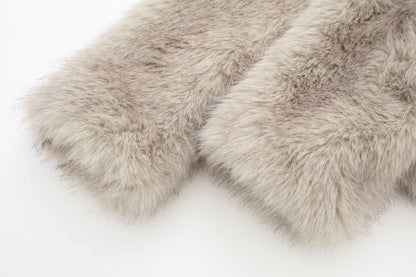 TRAFZA Female Vintage Artificial Fur Effect Coats Lapel Warm Plush Long Sleeves Hidden Buttons Autumn Winter Casual Outerwear
