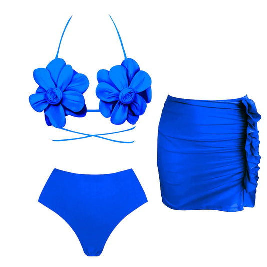 Flower Bikini Set With Skirt Luxury Designer Swimsuit Women Sexy Swimwear High Waist Biquini Desire Bodysuit Bathsuit Beachwear