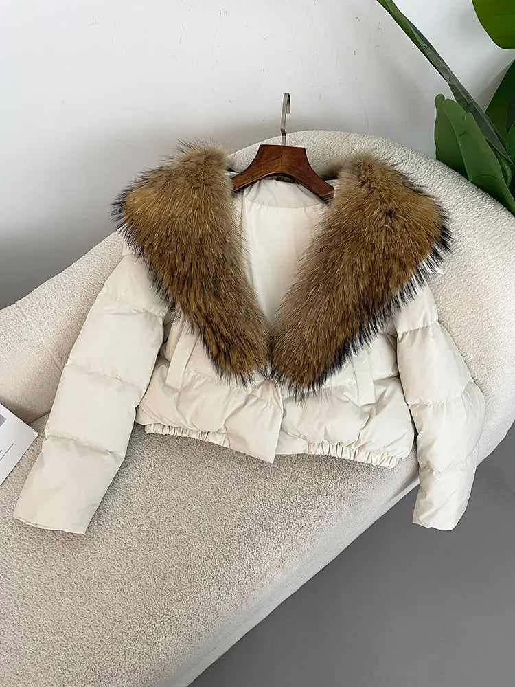 OFTBUY 2025 Big Natural Real Fox Fur Coat Women Autumn Winter Female 90% White Duck Down Jacket Feather Short  Coat Thick Warm