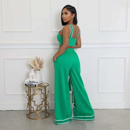 CM.YAYA Fashion Women Striped Patchwork Bowknot Split Wide Leg Jogger Pants 2025 Summer Active Sporty Classic Trousers