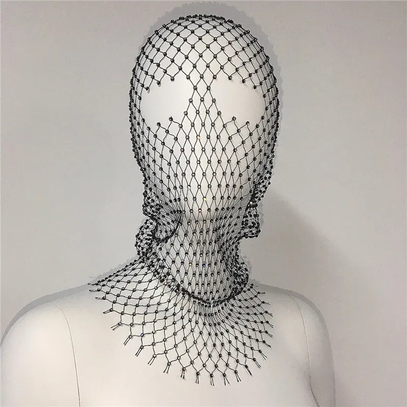 Women Balaclava Elastic Rhinestone Turban Ladies Shining Fishnet Headhood Club Rave Party Head Mask Diamond Headwrap Headcover