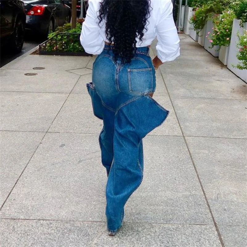 Simenual Fashion Streetwear Bottoms Punk Grunge Blue Hollow Out Loose Denim Pants Casual Y2K Rave Zip Cargo Trousers Indie Jeans