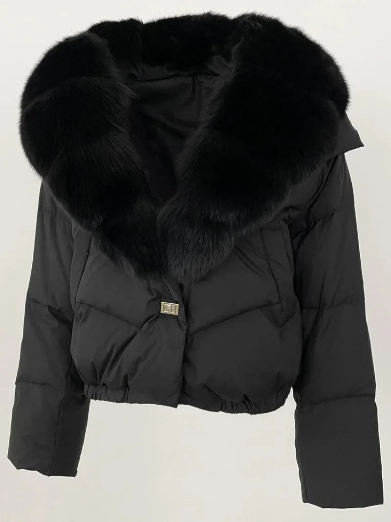 OFTBUY 2025 Big Natural Real Fox Fur Coat Women Autumn Winter Female 90% White Duck Down Jacket Feather Short  Coat Thick Warm
