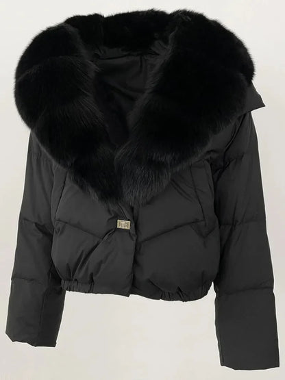 OFTBUY 2025 Big Natural Real Fox Fur Coat Women Autumn Winter Female 90% White Duck Down Jacket Feather Short  Coat Thick Warm