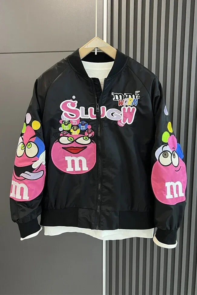 Cross-border Cartoon Embroidery Baseball Jacket For Men Women Casual Loose Fit Hip Hop Top Spring Autumn Letter Couple Jacket