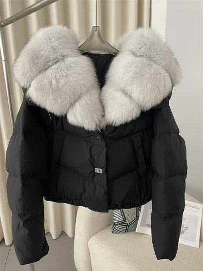 OFTBUY 2025 Big Natural Real Fox Fur Coat Women Autumn Winter Female 90% White Duck Down Jacket Feather Short  Coat Thick Warm