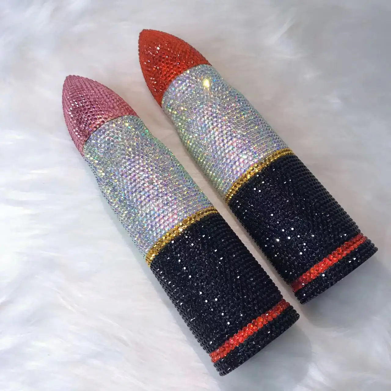 Bling Lipstick Tumbler Customize Name Logo Rhinestone Thermos Cup 17oz Lipstick Shape Stainless Steel Water Bottle Coffee Mugs