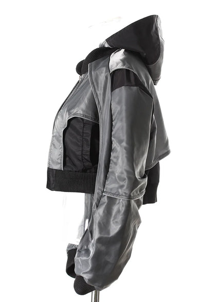 DEAT Fashion Women's Jackets Hooded Zipper Short Contrast Color Drawstring Deconstruction Coat Autumn 2025 New Tide 7AB4742