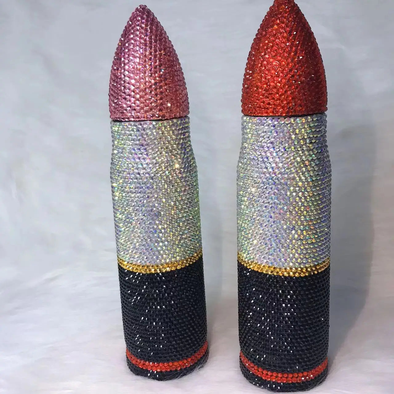 Bling Lipstick Tumbler Customize Name Logo Rhinestone Thermos Cup 17oz Lipstick Shape Stainless Steel Water Bottle Coffee Mugs