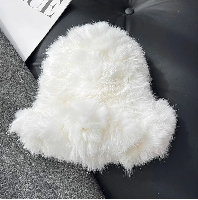 New Real Rabbit Fur Fisherman's Hat For Women Winter Warm Rabbit Fur Caps Soft Natural Rabbit Fur Hats Female Fashion Fur Cap