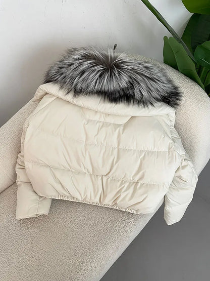 OFTBUY 2025 Big Natural Real Fox Fur Coat Women Autumn Winter Female 90% White Duck Down Jacket Feather Short  Coat Thick Warm
