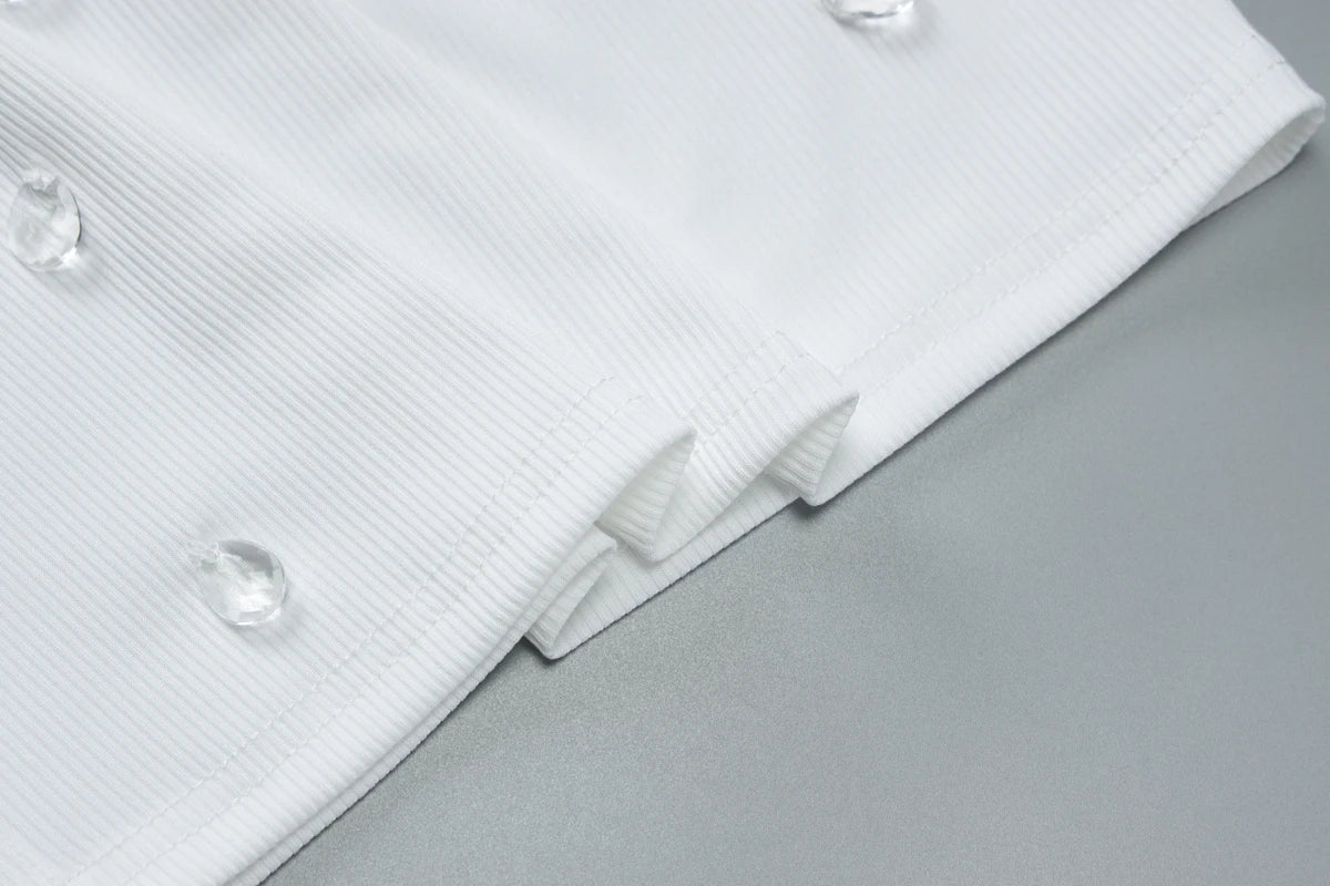 Dulzura Ribbed Sleeveless Water Droplets Diamond Decorated Tank Sexy Casual Bodycon Top Party Club Streetwear Spring Summer
