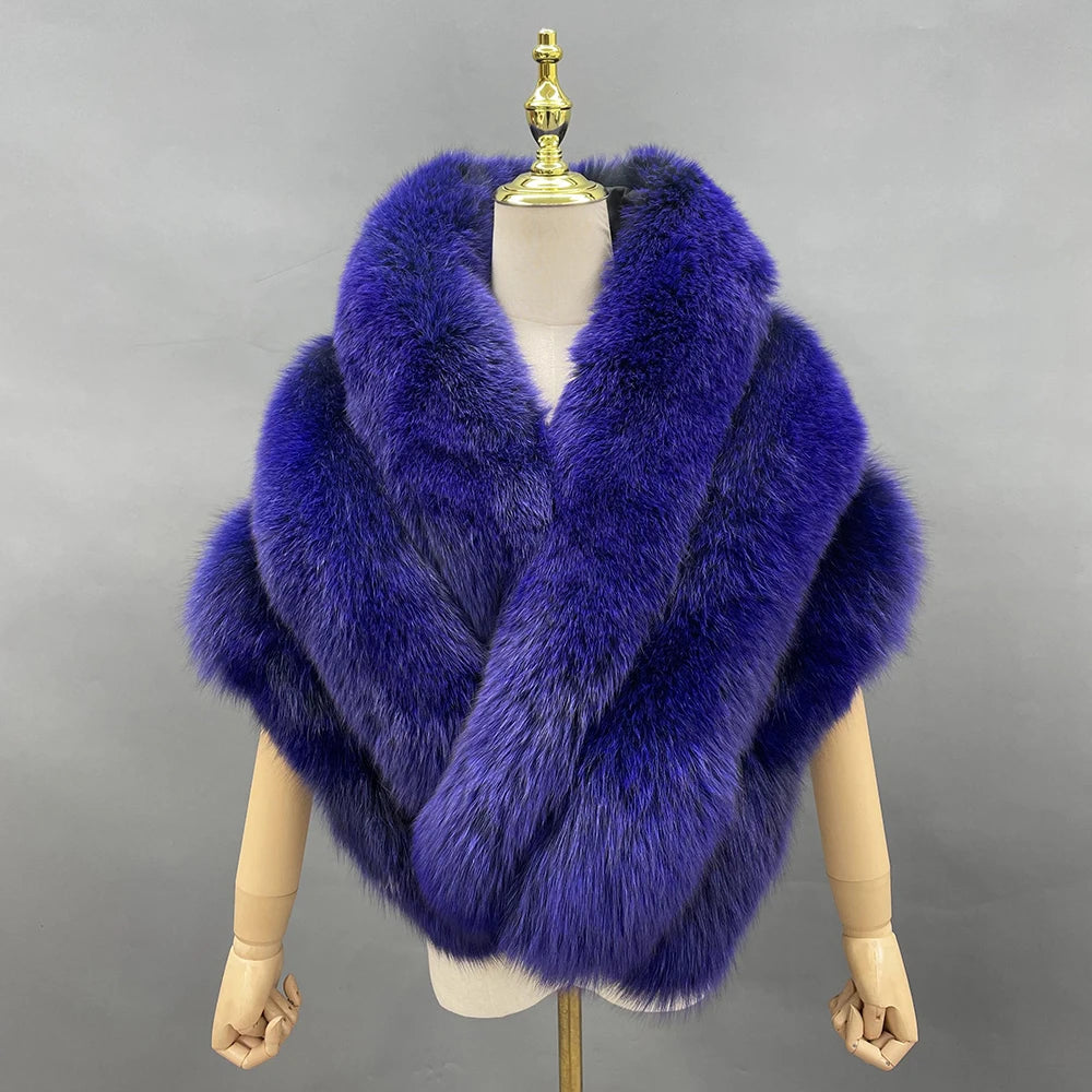 JANEFUR Real Fox Fur Shawl Poncho Women 2023 Luxury Elegant Wedding Bridal Formal Party Warm Winter Natural Fur Cape Coat